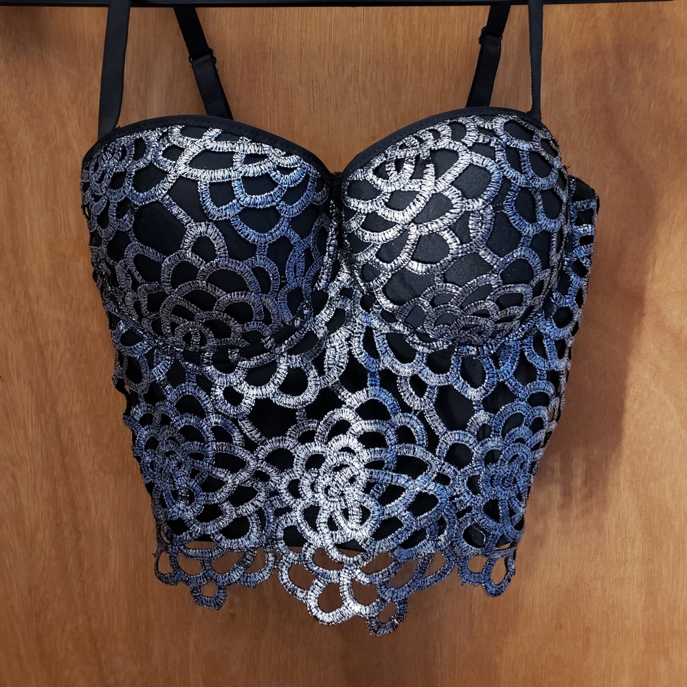Silver and black top